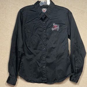 Harley Davidson Black Long Sleeve Button Fitted Shirt Embroidered Rose Women’s S